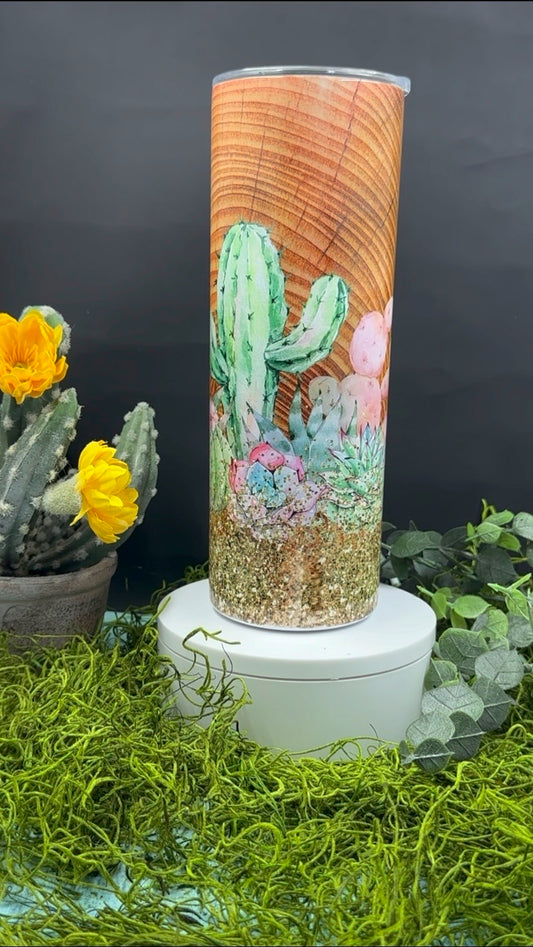 Cactus on Wood Skinny Tumbler