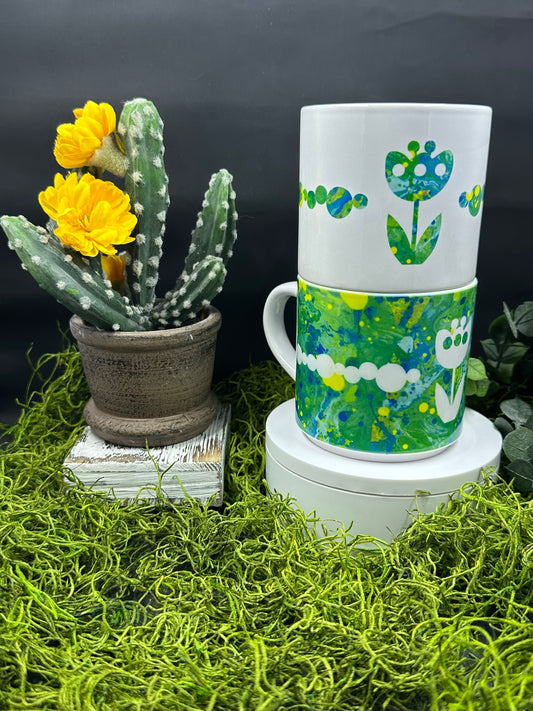 Green and White Flower Stackable 10oz Mug