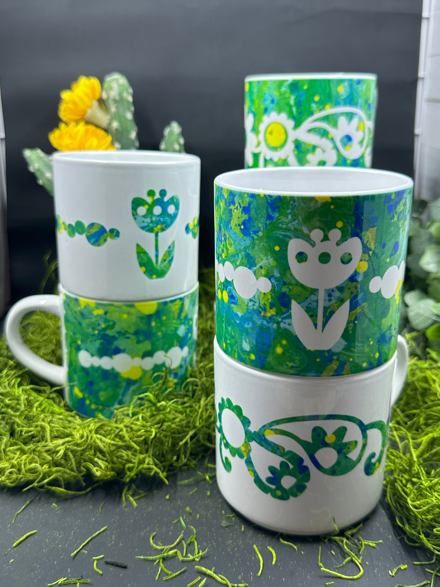 Green and White Flower Stackable 10oz Mug