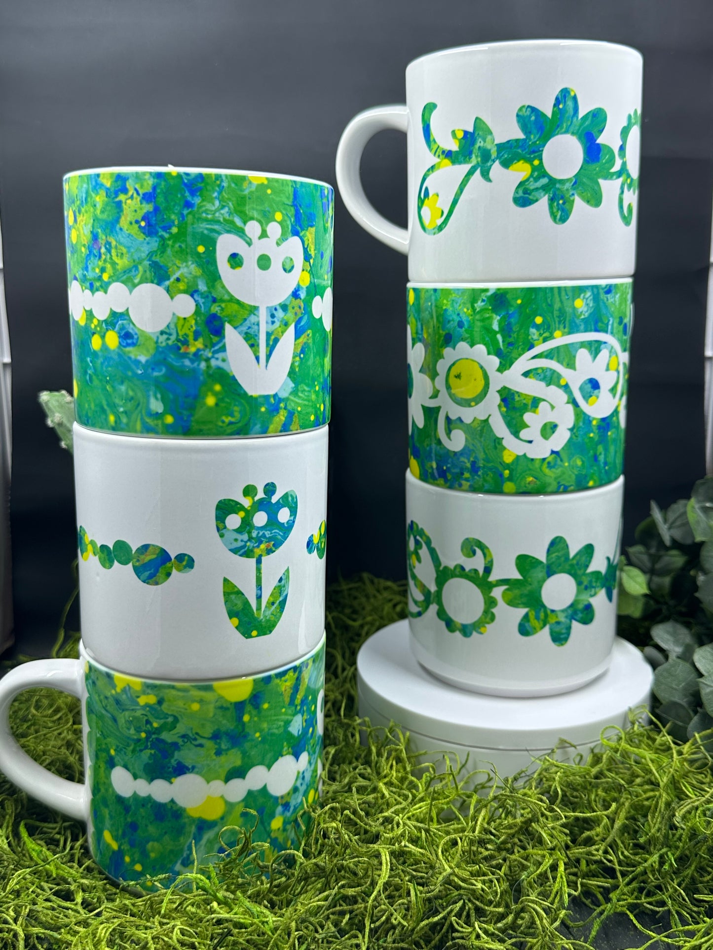 Green and White Flower Stackable 10oz Mug