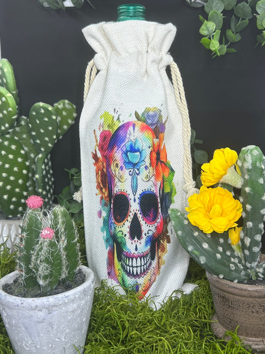 Colorful Sugar Skull Wine Bottle Bag