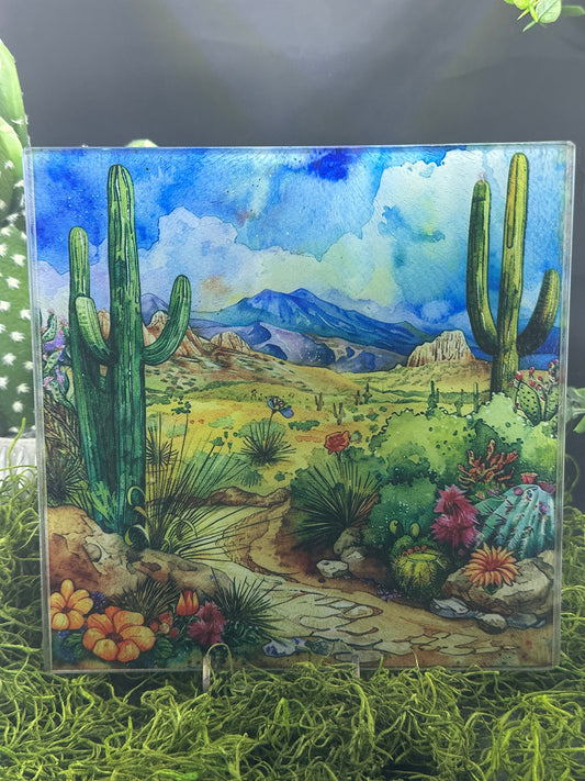 Blue Sky Desert Square Glass Plate