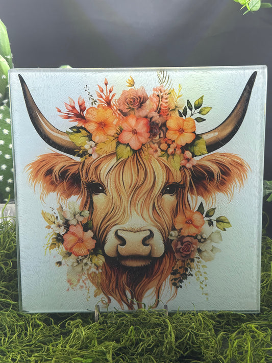 Highland Cow Square Glass Plate