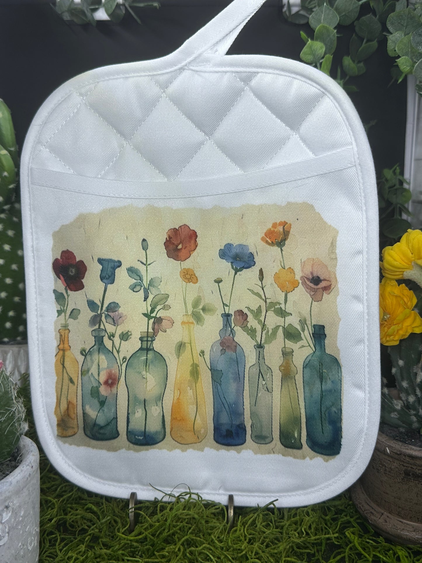 Flowers in Bottles Pot Holder