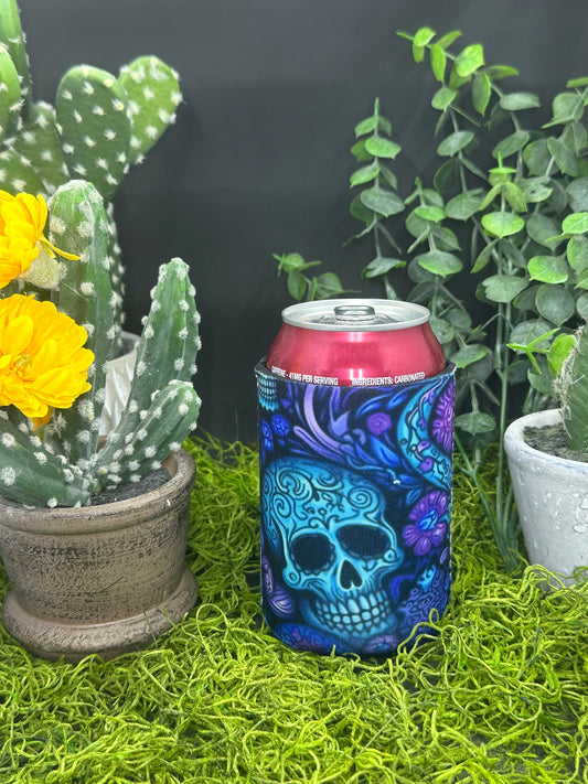 Purple and Blue Sugar Skull Can Koozie