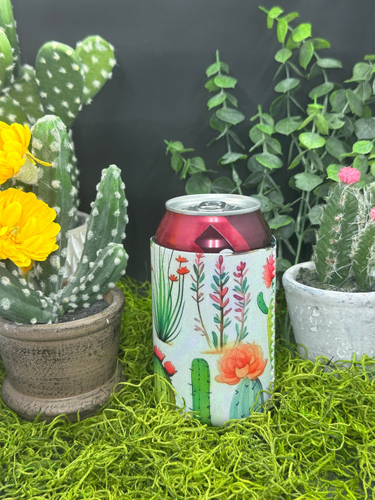 Cactus on White Can Koozie