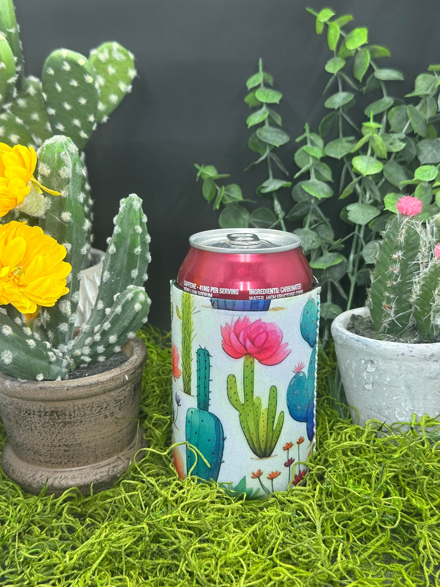 Cactus on White Can Koozie