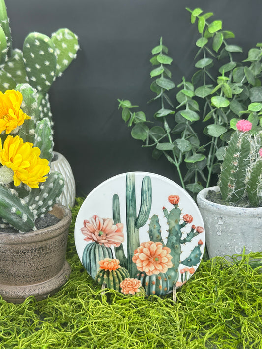 Desert Cactus #4 Ceramic, Round Coaster