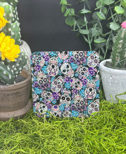 Purple/Blue Sugar Skulls PDF Square Coaster