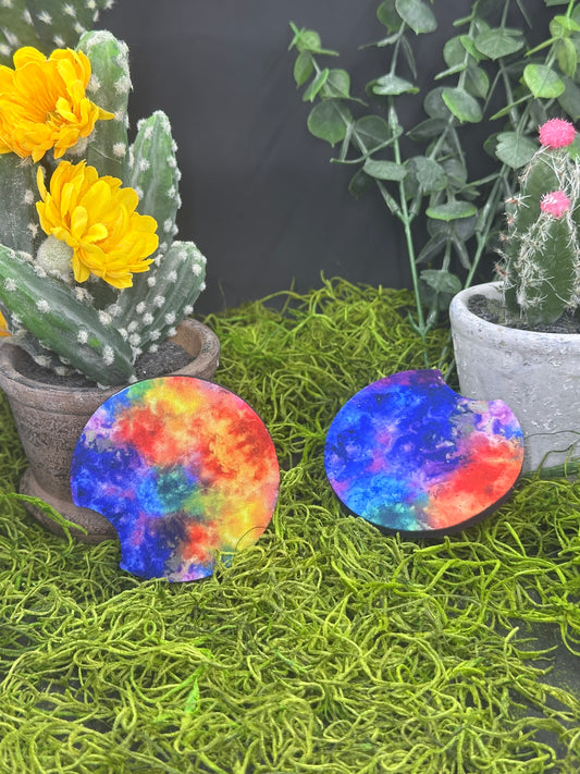 Rainbow Tye Dye Set of 2 Auto Coasters