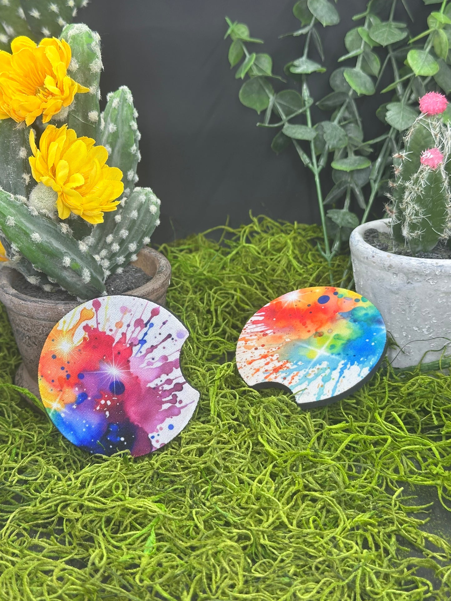 Paint Splatter on White Set of 2 Auto Coasters