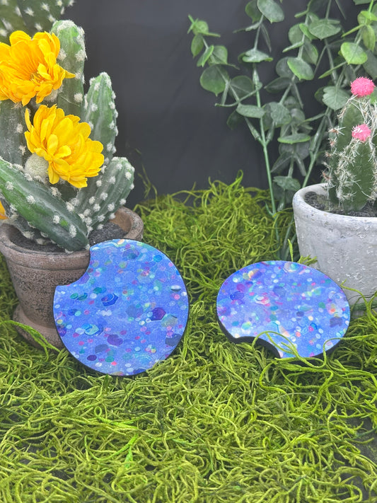 Blue Glitter Set of 2 Auto Coasters