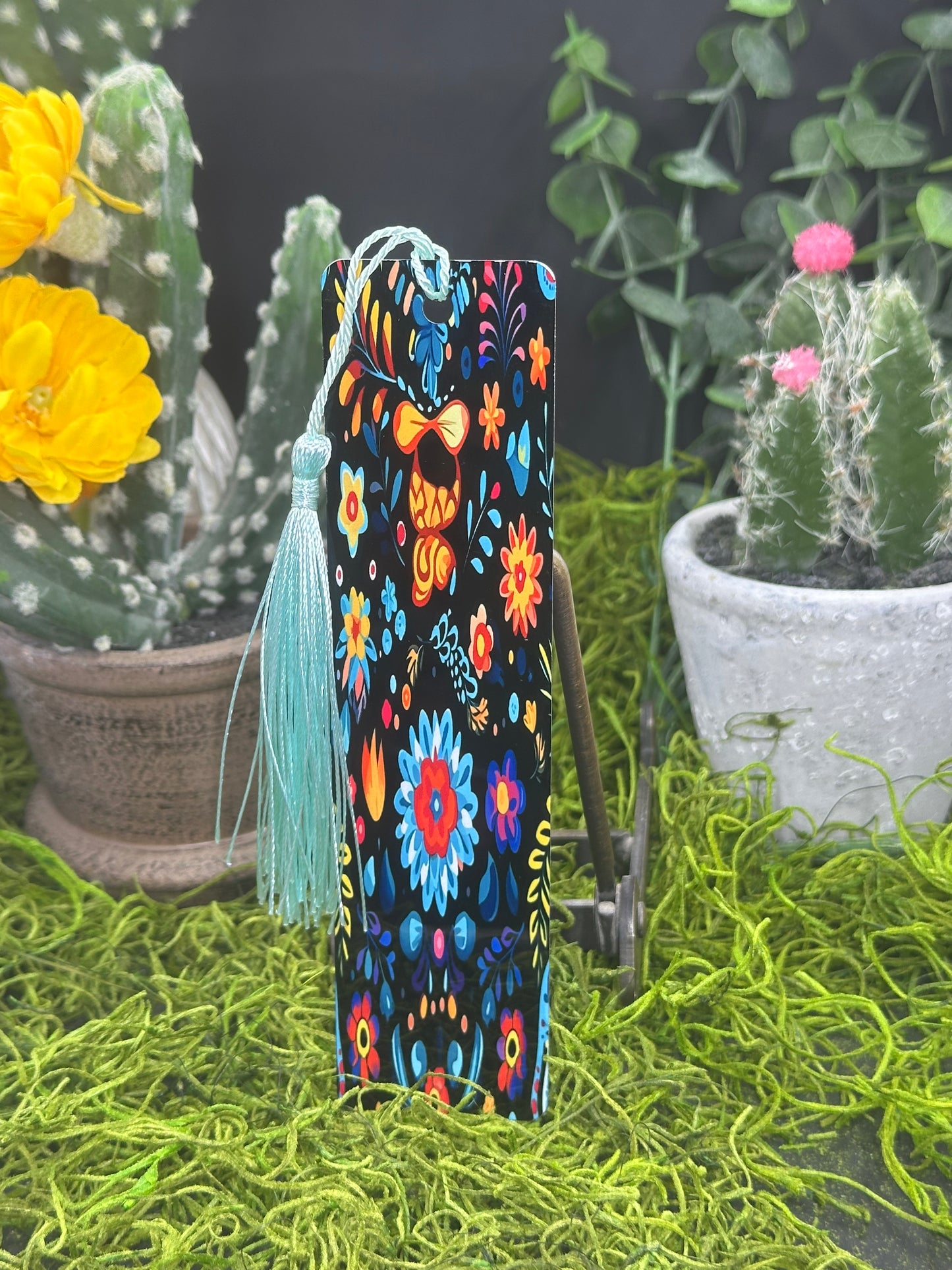 Hippy Flowers on Black Bookmark