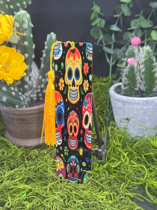 Colorful Sugar Skulls on Black Bookmark