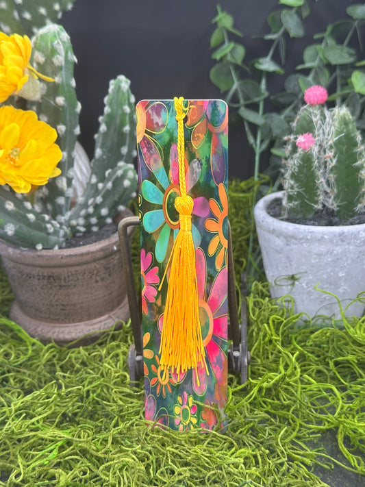 Hippy Flowers Green Bookmark