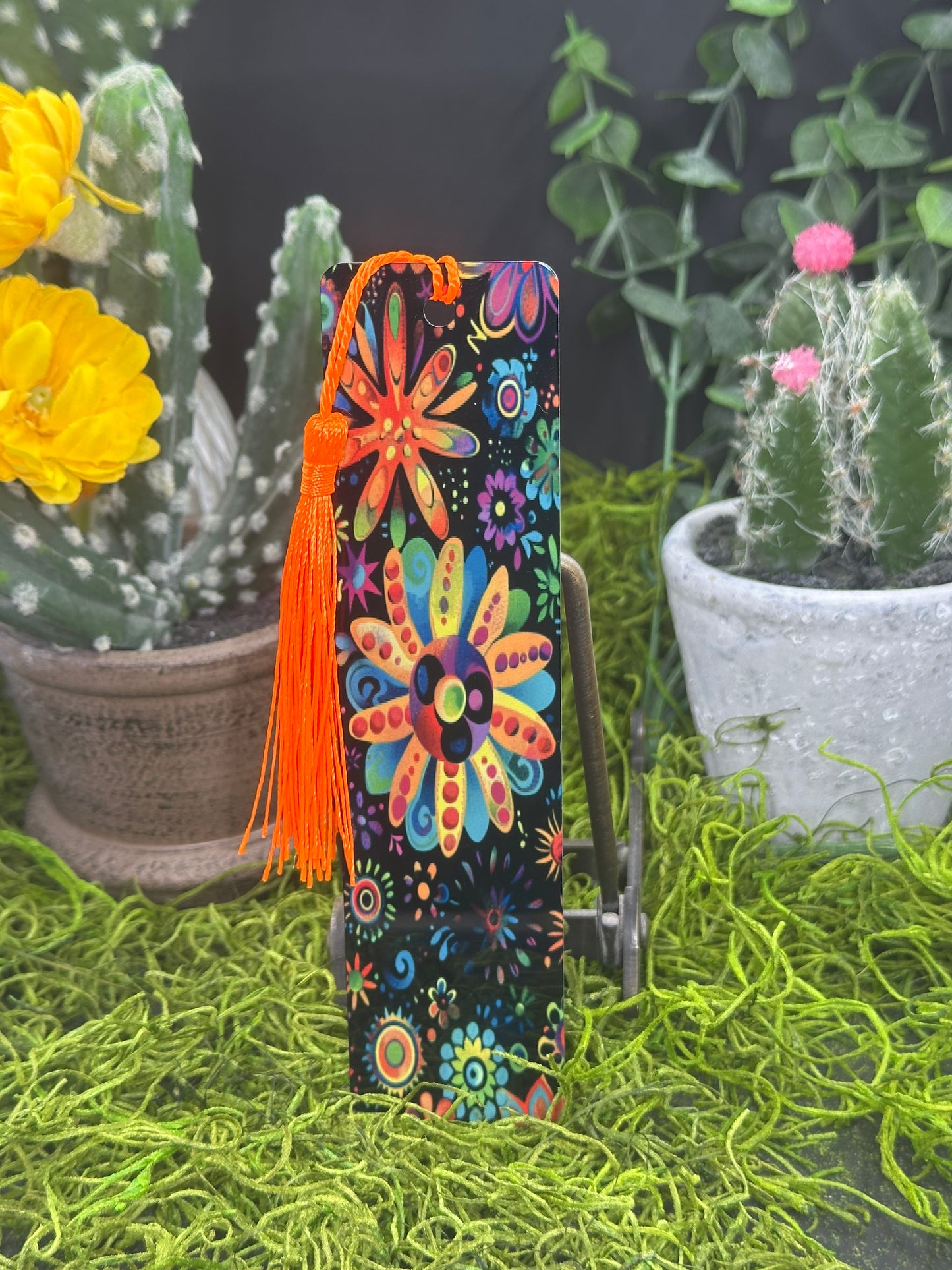 Hippy Flowers on Black Bookmark