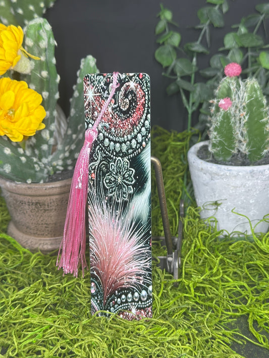 Pink Glitter on Cowhide Bookmark