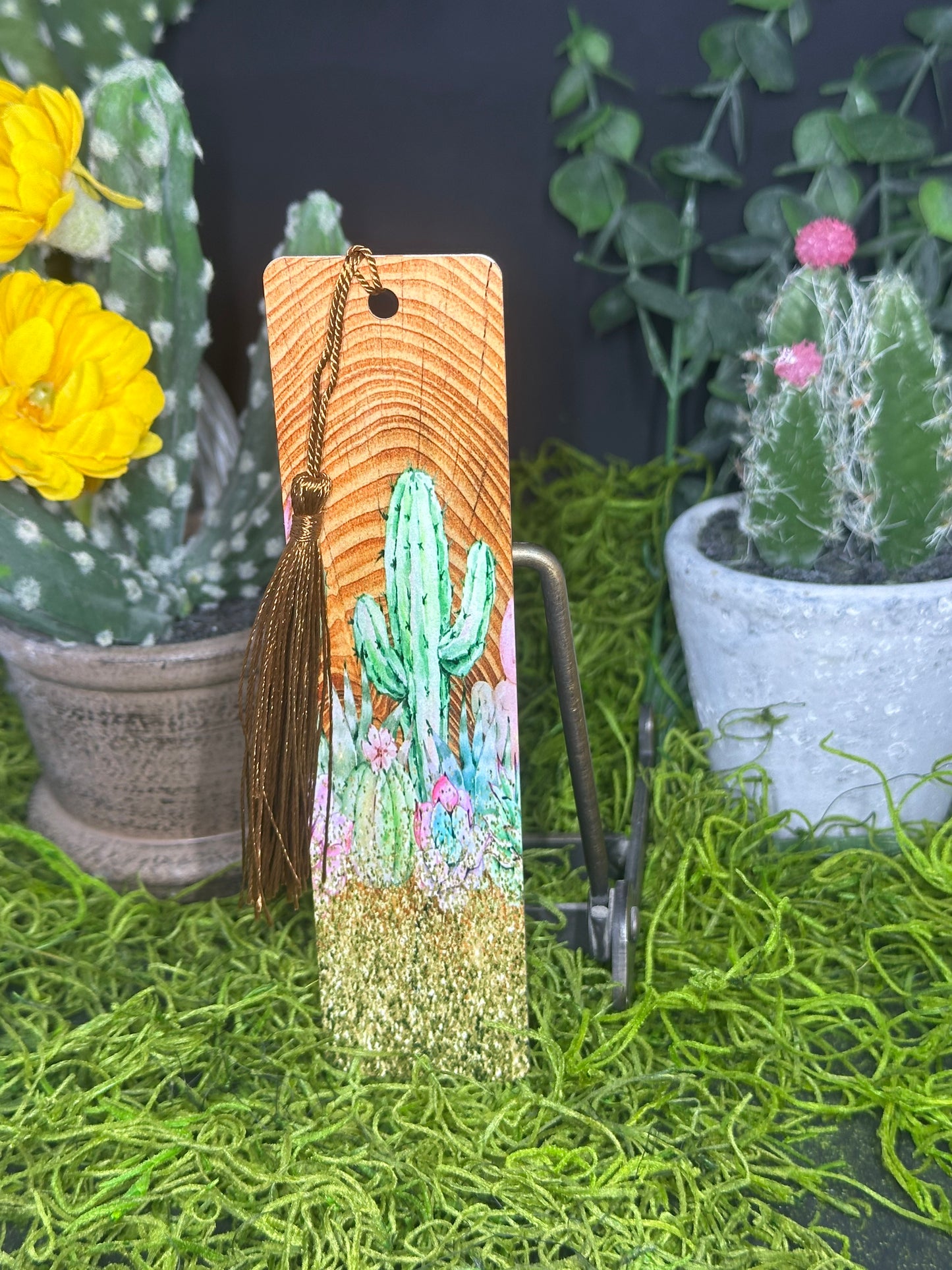 Cactus on Vintage Wood Bookmark