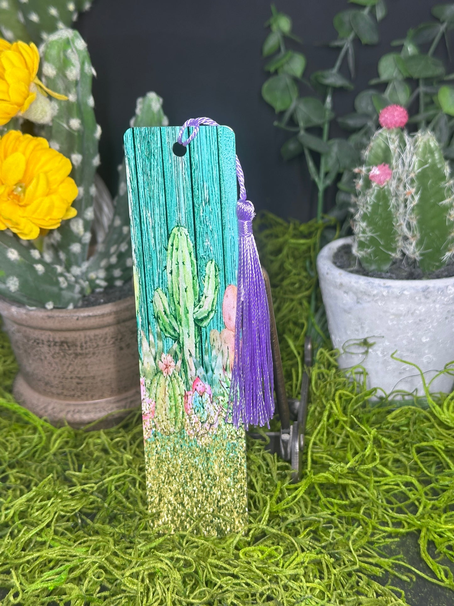 Cactus on Teal Fence Bookmark