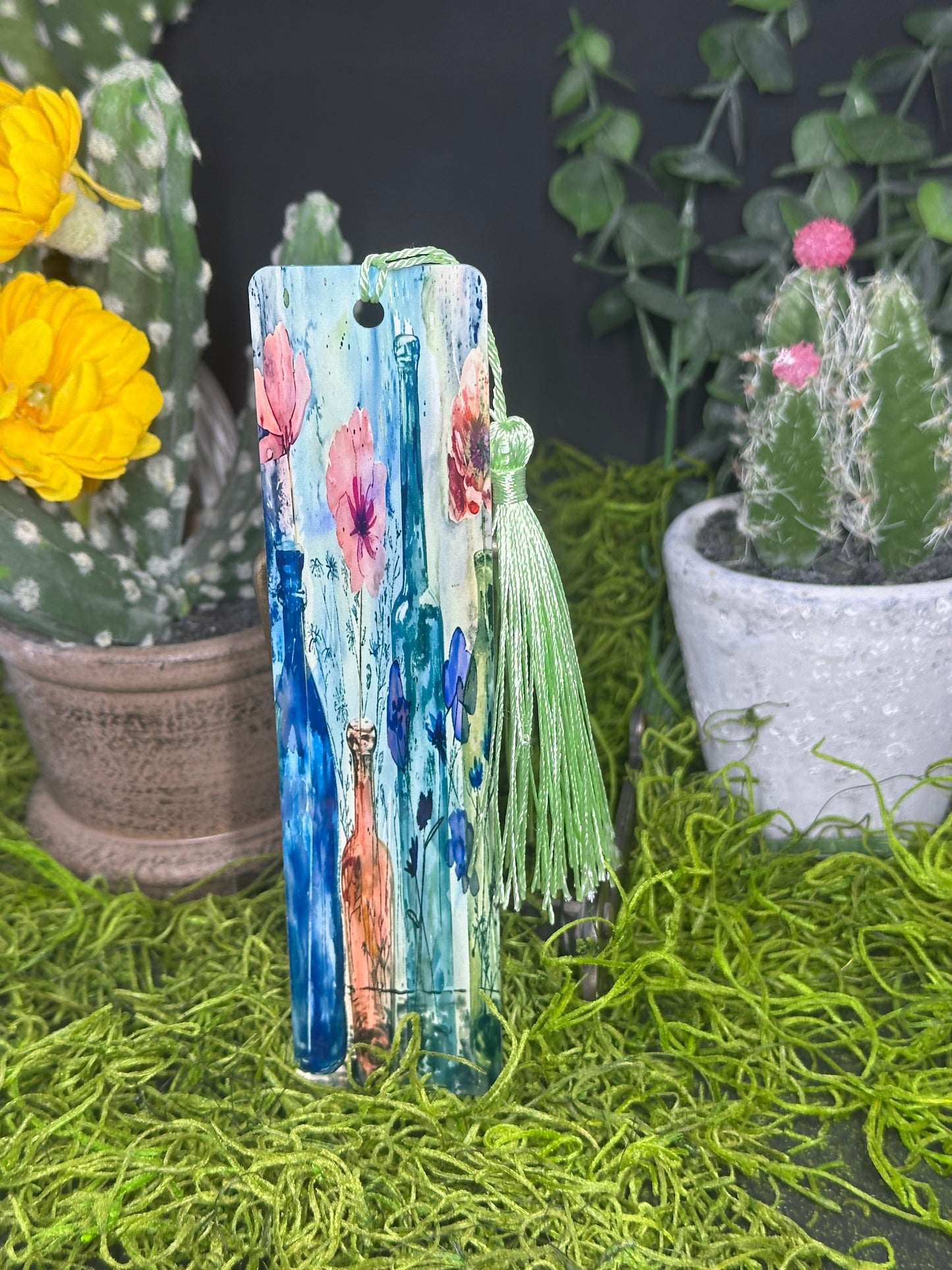 Flowers in Bottles Blue Bookmark