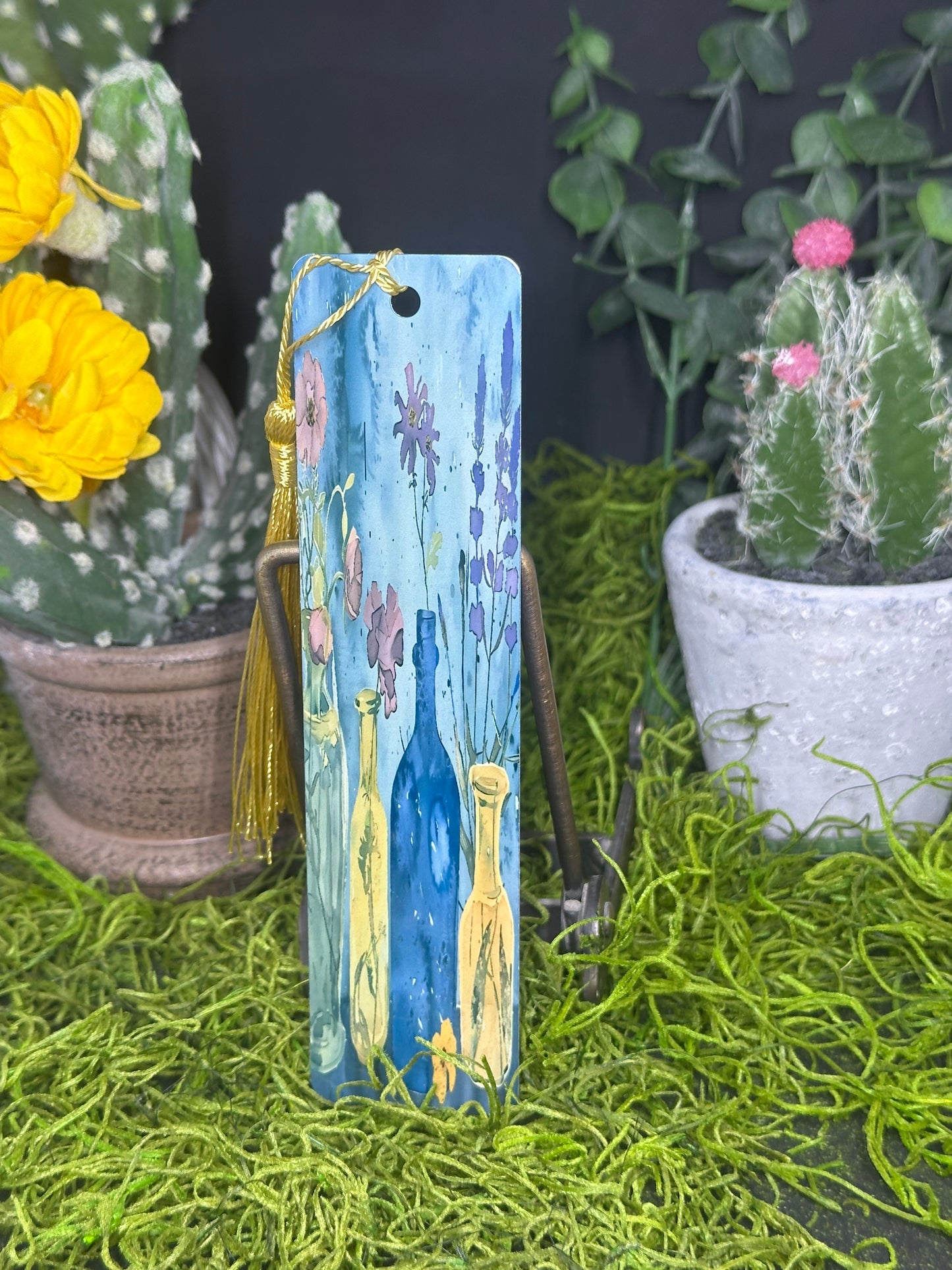 Flowers in Bottles Yellow Bookmark