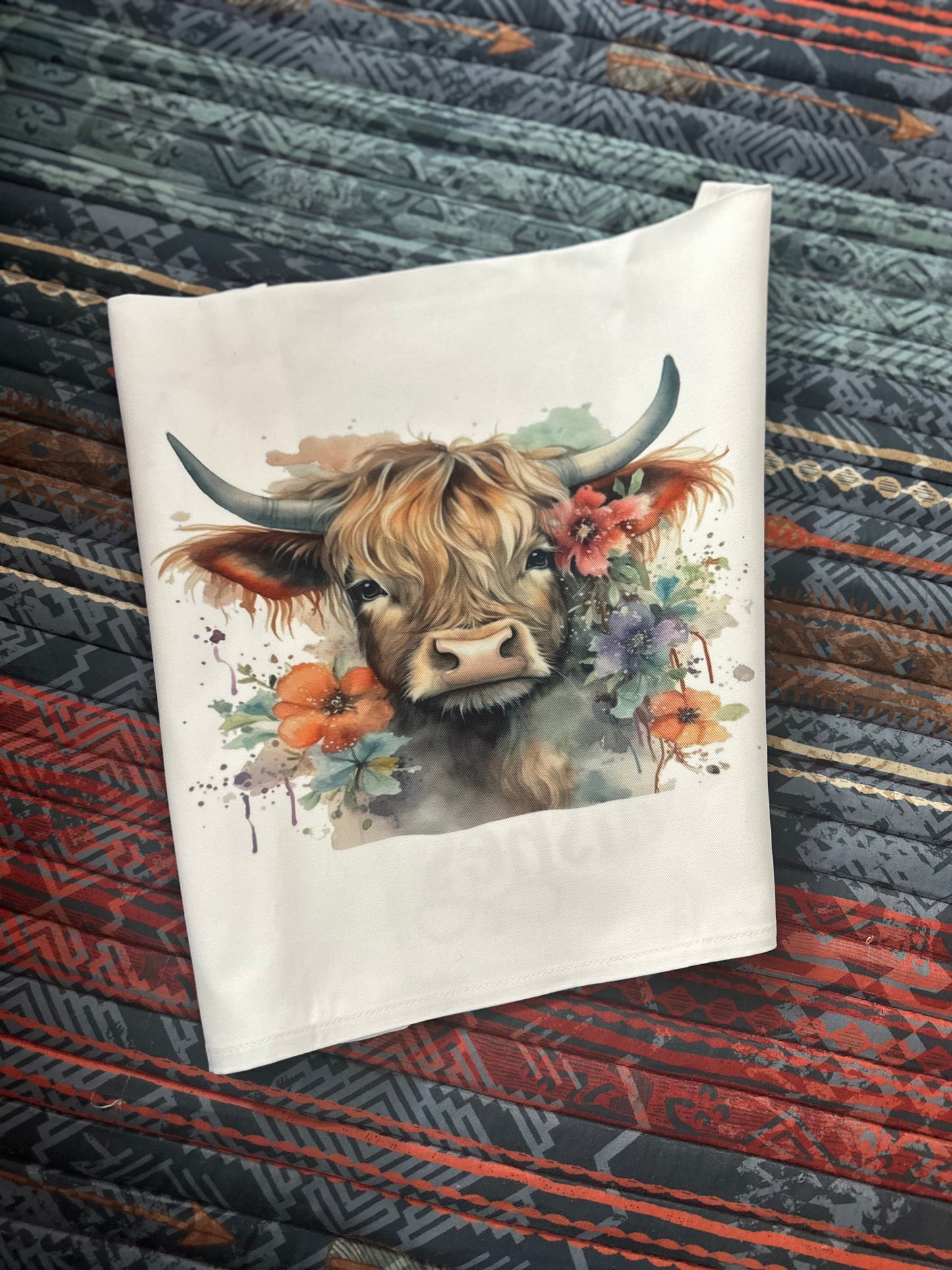 Highland Cow Floral Dish Towel