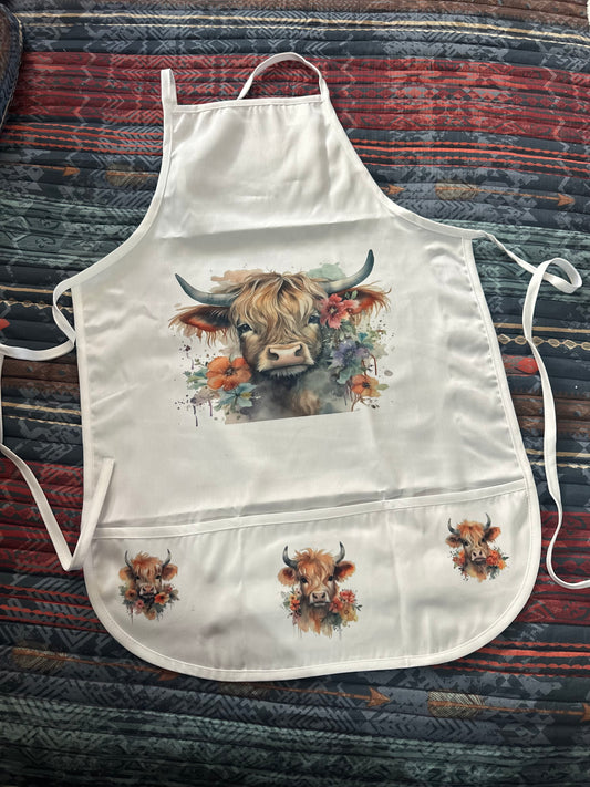 Highland Cow Floral Apron