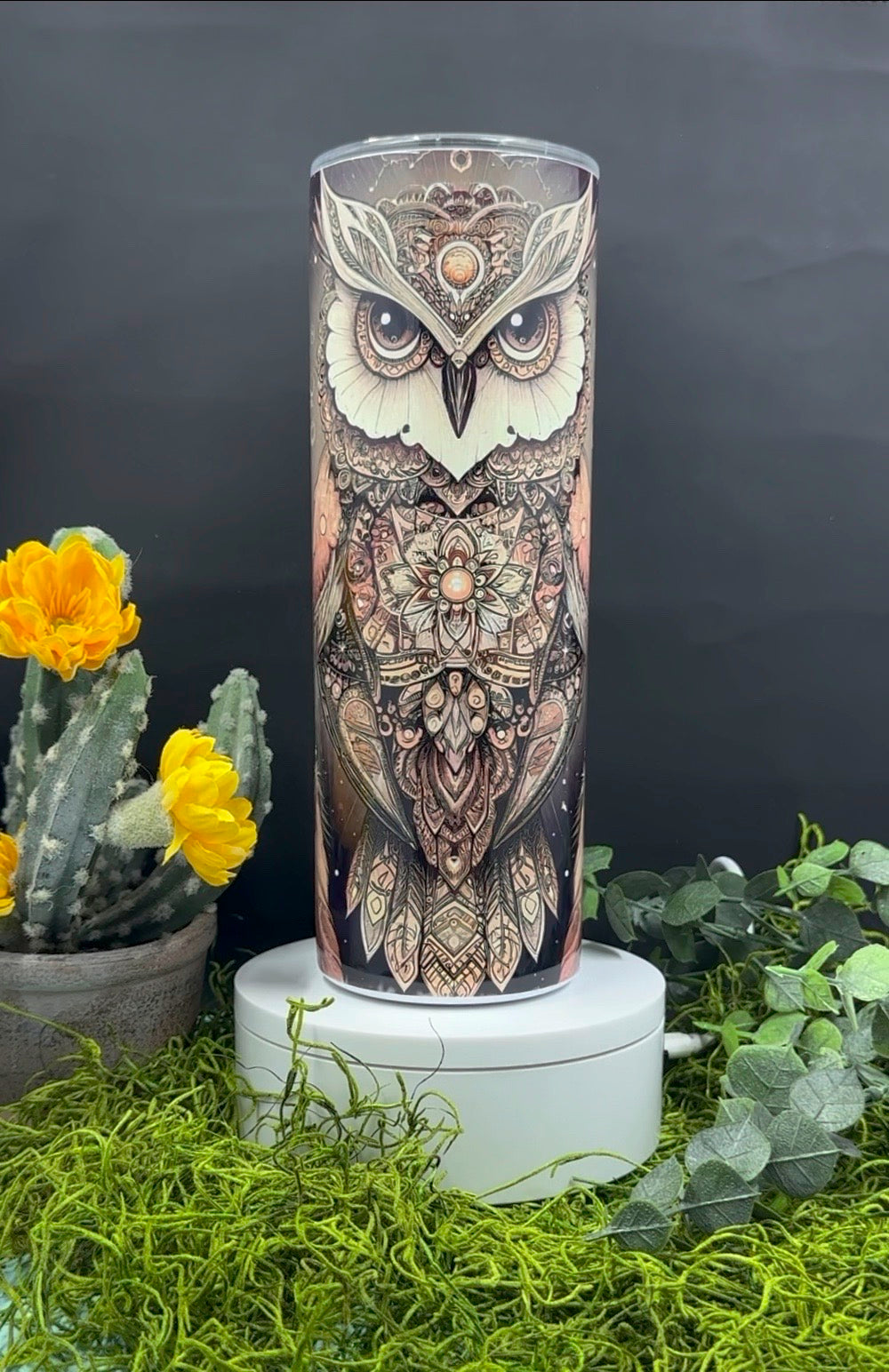 Brown Boho Owl Skinny Tumbler