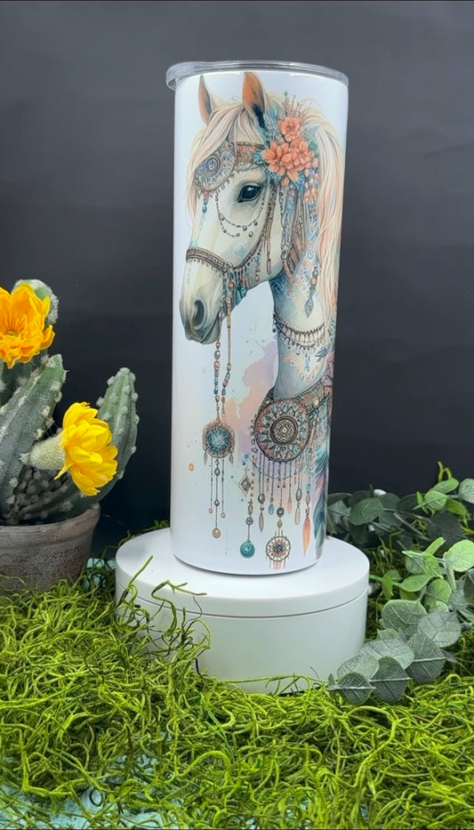 Pastel Horse Feathers Skinny Tumbler