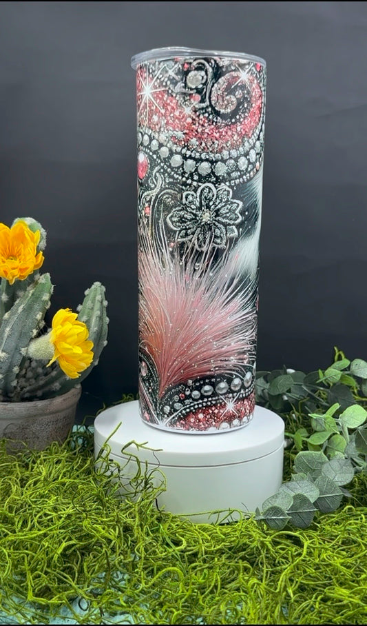 Pink Rhinestone Cowhide Skinny Tumbler