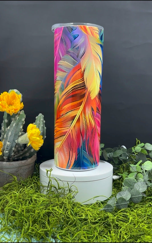 Colorful Feathers Skinny Tumbler