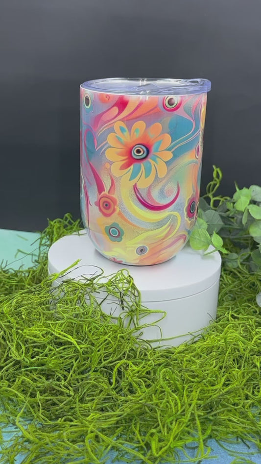 Hippy Floral Swirl Wine Tumbler