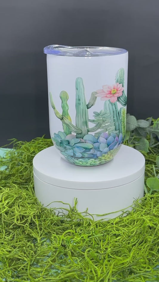 Pastel Cactus Garden Wine Tumbler