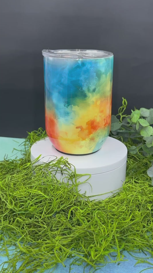 Rainbow Swirls Wine Tumbler