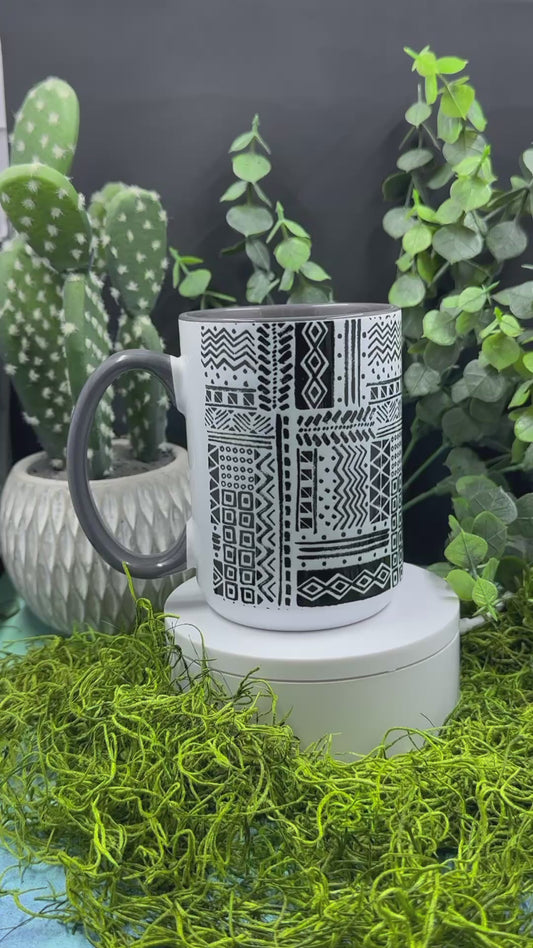 Black and White Pattern Beveled Gray 15oz Mug