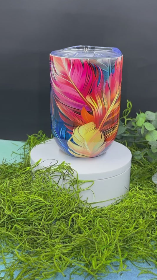 Colorful Feathers Wine Tumbler